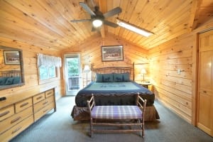 A stunning wide-angle interior view of a Lake George vacation rental.