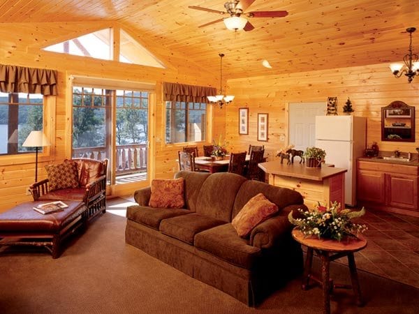 Lodge living room and kitchen.