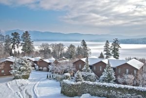 Lodges at Cresthaven property in winter.