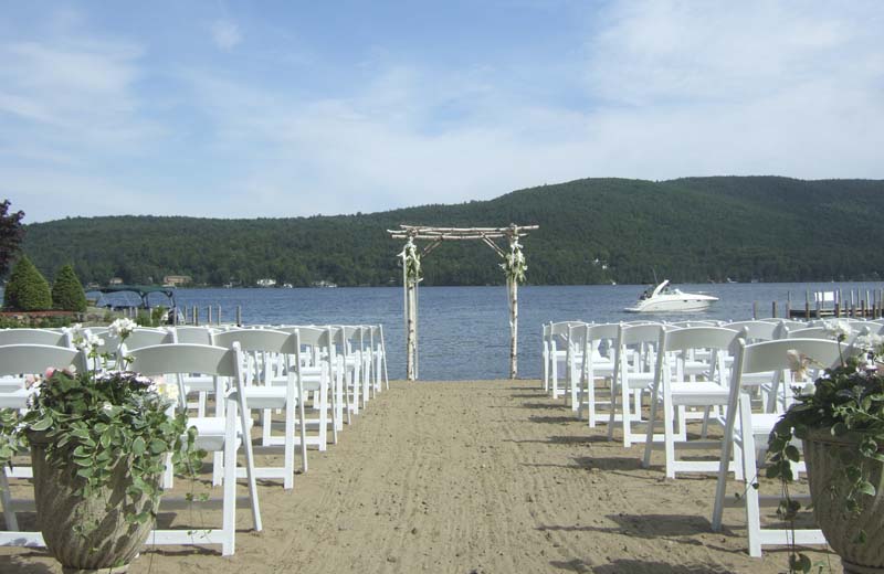Beach setup for a wedding ceremony.