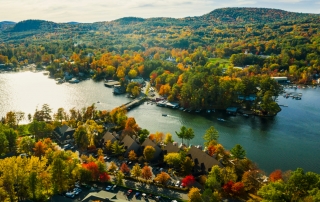 An elegant panorama of Lake George as seen on a fall getaway.