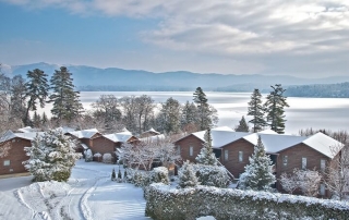 A wide angle shot of gorgeous Lake George vacation rentals.