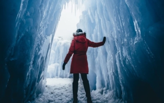 Photo of a person exploring Lake George ice castles