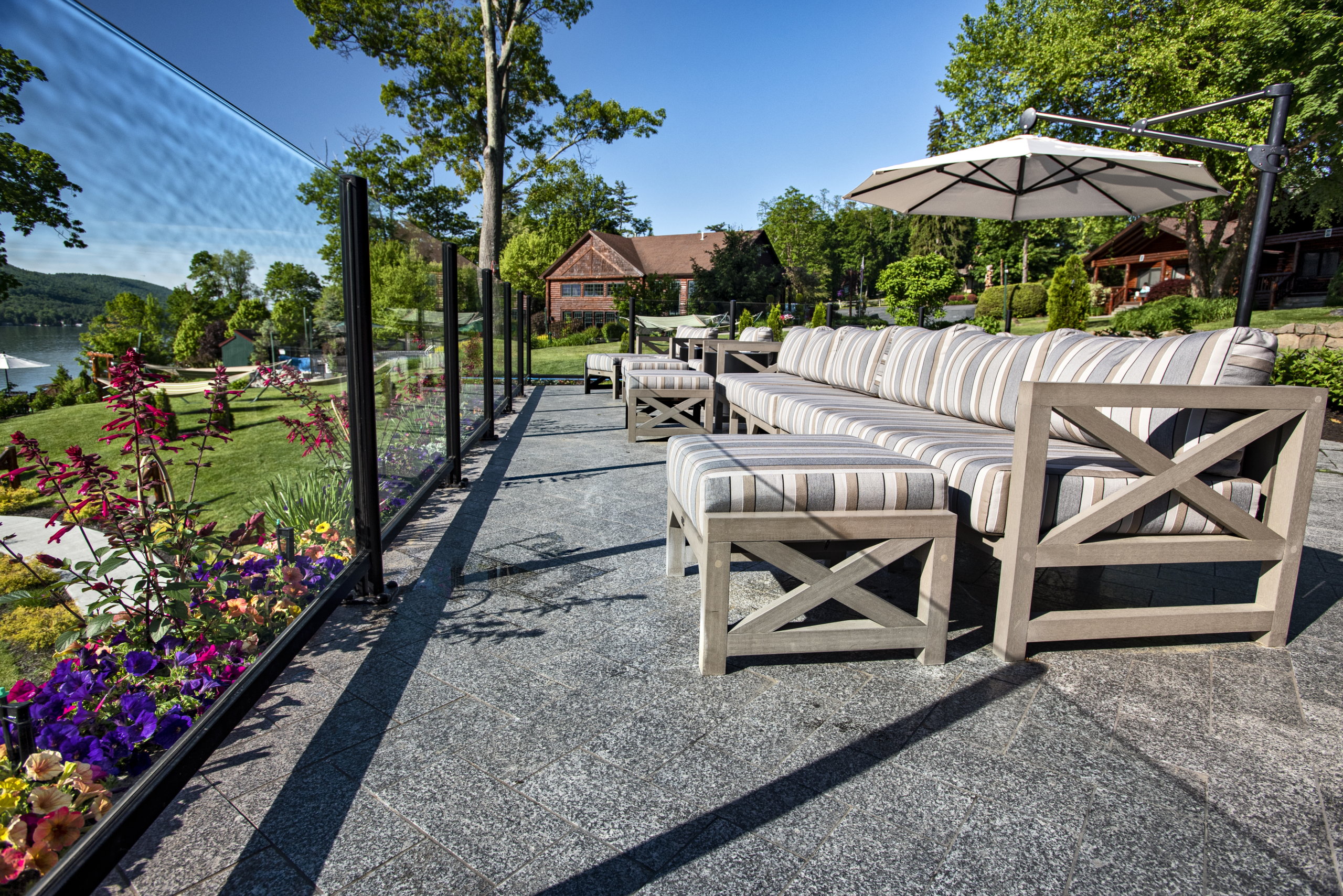 outdoor patio sofas, ottomans and parasols