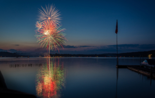 View of Lake George fireworks over the water